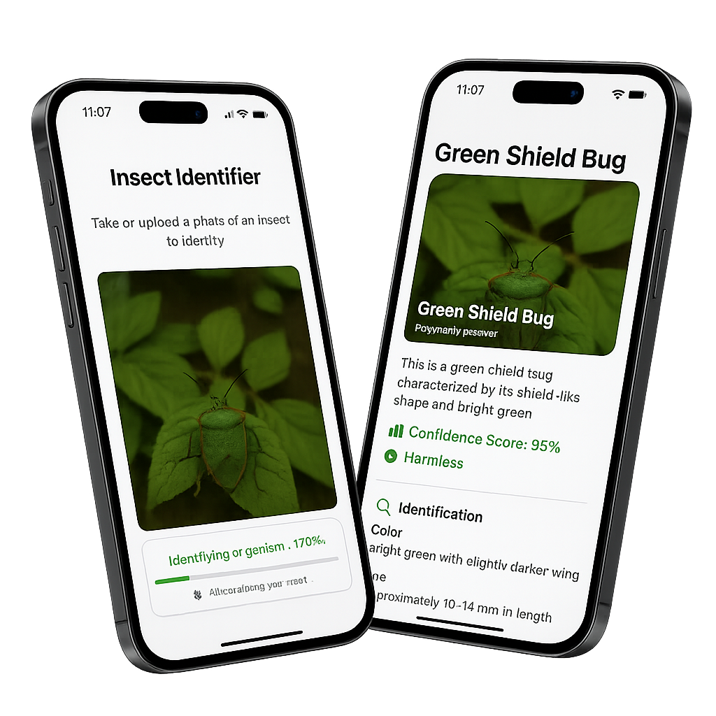 bugSnap app interface showing bug identification